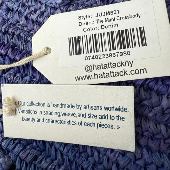 NWT Hat Attack Mimi Crossbody in Denim // Raffia Straw Summer Mini Bag - Picture 7 of 10